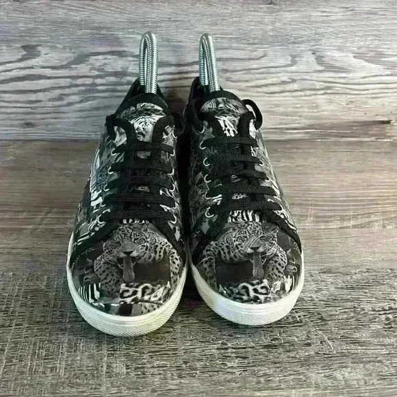 FS/NY Black Animal Hampton Leather Sneakers French Sole - Picture 3 of 7